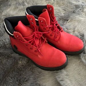 Timberland Red and Black Lace-Up Boots